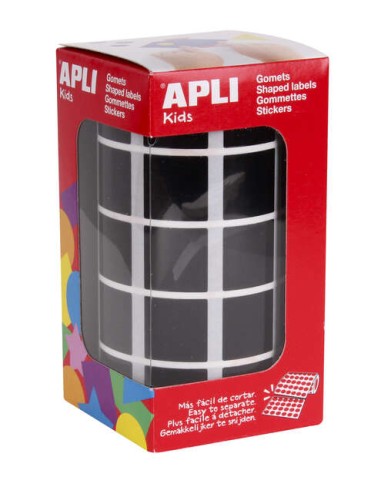 Apli Gomets Quadrados Pretos 20x20mm - 59 Folhas Pré-cortadas - 1770 Gomets por Rolo - Ideal para Desenvolver Habilidades e Cap
