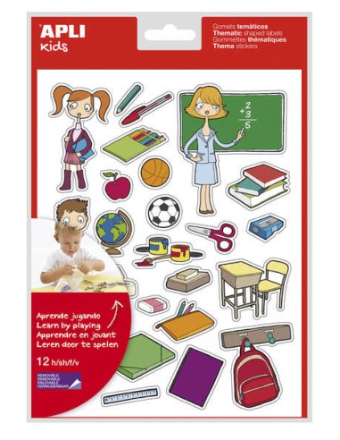 Apli Gomets Temáticos a Escola - 312 Unidades - Adesivo Removível - Ilustrações Educativas - Formato Ideal para Escolas - Cumpr