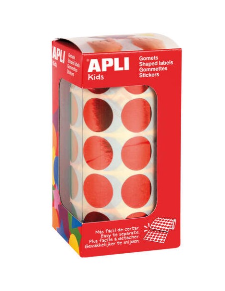 Apli Gomets Redondos Ø 20mm Vermelho Metalizado - 59 Folhas Pré-cortadas - 1770 Gomets por Rolo - Ideal para Atividades Criativ