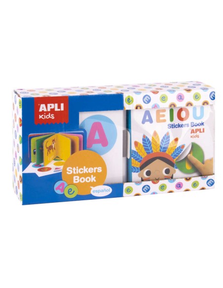 Apli Livro de Adesivos Vocais Educativo - Tamanho 100x100x40 - 10 Páginas de Cartão Rígido de 3mm - 5 Folhas de Adesivos Removí