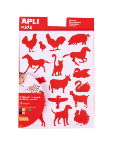 Apli Bolsa de Adesivos Permanentes com Formas de Animais de Fazenda - 204 Adesivos por Bolsa - Desenvolve a Psicomotricidade Fi