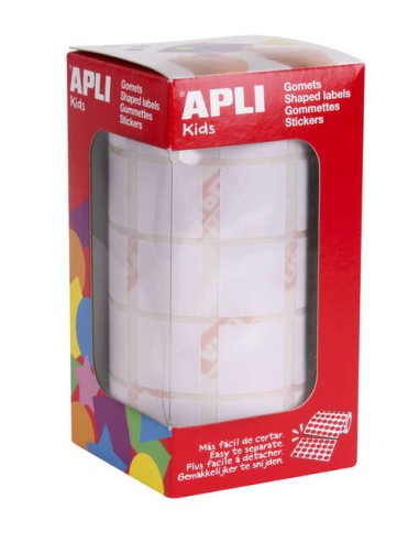Apli Gomets Quadrados Brancos - 20x20mm - 59 Folhas Pré-cortadas - 1770 Gomets por Rolo - Ideal para Atividades Infantis - Norm
