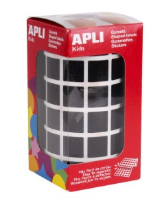 Apli Gomets Quadrados Pretos - 15 x 15mm - 59 Folhas Pré-cortadas - 2832 Gomets por Rolo - Ideal para Escolas e Oficinas Infant