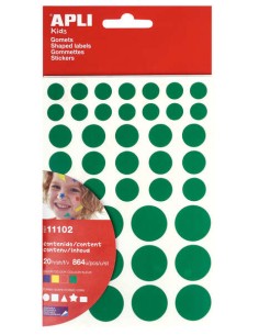 Apli Gomets Adesivo Removível - 864 Gomets por Bolsa - Diferentes Cores, Formas e Tamanhos - Desenvolvimento de Habilidades - N