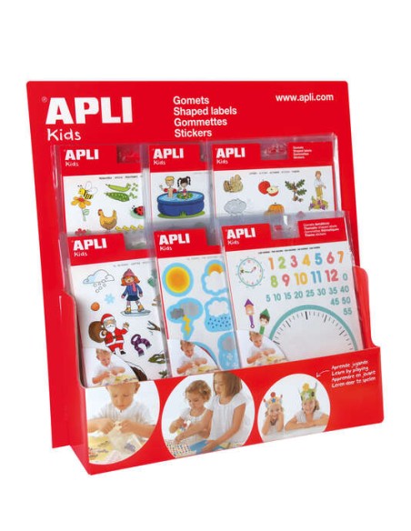 Apli Expositor Gomets Temáticos - Tamanho Mostruário - 60 Sacos Incluídos - Temas Variados - Colorido