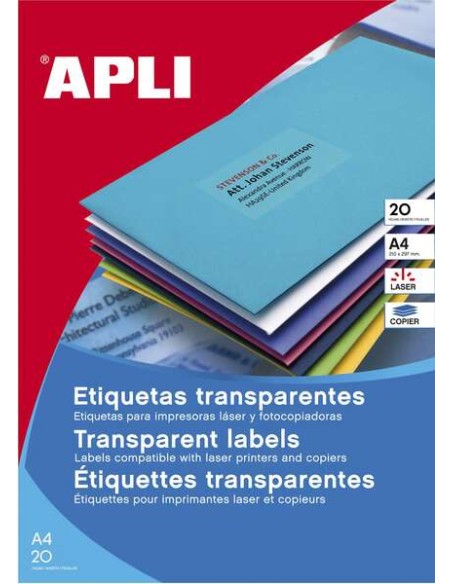 Apli Etiquetas Permanentes Translúcidas 210 x 297 mm - 20 Folhas - Resistentes ao Tempo