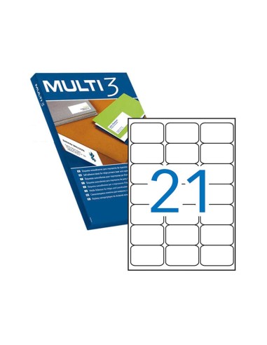 Multi3 Pacote de 2.100 Etiquetas Brancas Cantos Arredondados Tamanho 63,5X38,1mm com Adesivo Permanente para Múltiplos Usos