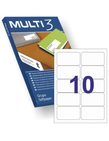 Multi3 Pacote de 1.000 Etiquetas Permanentes 99,1x57mm - Cantos Arredondados - 100 Folhas x 10 Etiquetas - Cor Branca
