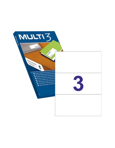 Multi3 Pacote de 300 Etiquetas Brancas Cantos Retos Tamanho 210,0X99,0mm com Adesivo Permanente para Múltiplos Usos