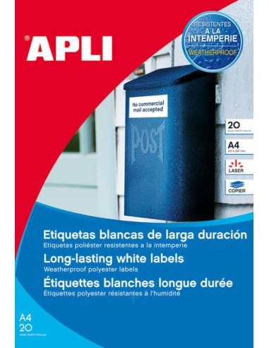 Apli Pack de 960 Etiquetas Brancas Resistentes ao Clima - Tamanho 45,7x21,2mm - 20 Folhas x 48 Etiquetas