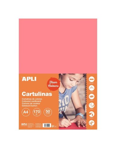 Apli Cartolina Rosa Fluorescente A4 170g 50 Folhas
