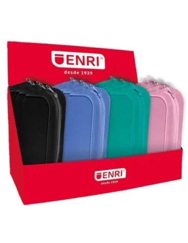 Enri Expositor de 20 Estojos Portatudo com 3 Compartimentos - Fechos de Zíper - Fabricado em Poliéster - Cores Sortidas