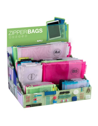 Apli Expositor Zipper Bags de Nylon - Tamanhos e Cores Sortidas - Alta Qualidade e Durabilidade - Ideal para Documentos, Eletrô