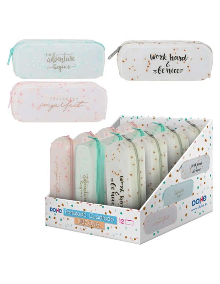 Dohe Porta-tudo de Silicone Semitranslúcido - com Fecho de Zíper - Enfeites Coloridos - Estampagem em Cores