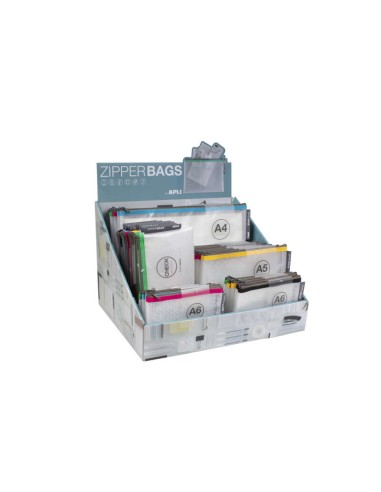 Apli Expositor de Zipper Bags - 80 Unidades em 4 Medidas Sortidas - 5 Cores Resistentes - EVA Transparente de Alta Qualidade