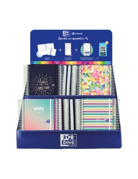 Oxford Impulso Expositor de 38 Agendas Escolares 25/26 Espiral - Inclui Agendas de Dia Página e Semana Vista - Designs Sortidos