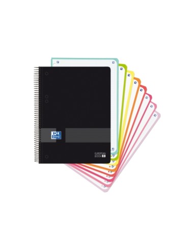 Oxford Europeanbook 8 Live & Go Caderno Espiral A5+ 160 Folhas Quadriculado 5x5 - 8 Bandas de Cor - Capa de Plástico Resistente