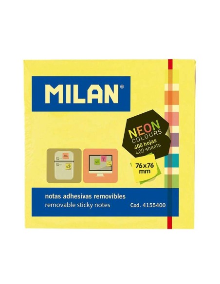 Bloco Milan de 400 Notas Adesivas Neon - Removíveis - 76mm x 76mm - Cores Sortidas