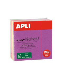 Apli Notas Adesivas Funny 51x51mm Mini-Cubo 250 Folhas - 5 Cores Sortidas Fluorescentes - Divertidas e Práticas