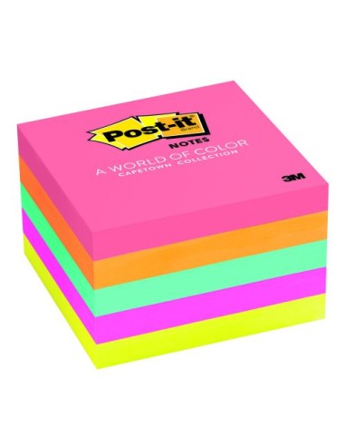 Post-it Bloco de 500 Notas Adesivas Removíveis Cores Neon 76x76mm - Papel com Certificação PEFC - Cores Sortidas