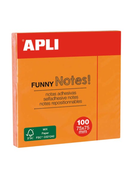 Bloco de 100 Notas Adhesivas Funny 75x75mm - Adesivo de Qualidade - Cor Laranja Fluorescente