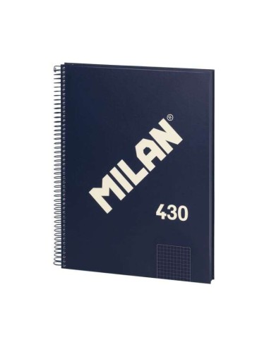 Caderno Espiral Milan Série 1918 Formato A4 Quadriculado 5x5mm - 80 Folhas de 95 g/m2 - Microperfurado, 4 Furos - Cor Azul Escu