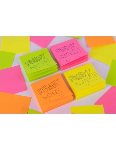 Apli Funny Bloco de 100 Notas Adesivas 75x75mm - Adesivo de Qualidade - Fácil de Descolar - Cor Rosa Fluorescente