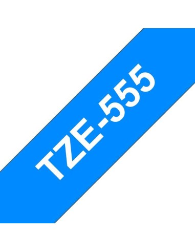 Brother TZe555 Fita Laminada Genérica de Etiquetas - Texto branco sobre fundo azul - Largura 24mm x 8 metros