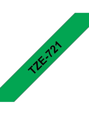 Brother TZe721 Fita Laminada Genérica de Etiquetas - Texto preto sobre fundo verde - Largura 9mm x 8 metros