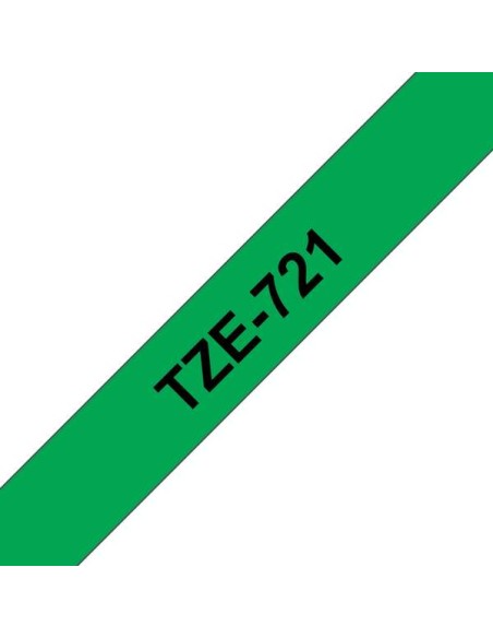 Brother TZe721 Fita Laminada Genérica de Etiquetas - Texto preto sobre fundo verde - Largura 9mm x 8 metros