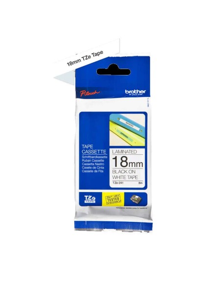 Brother TZe241 Fita Laminada Original de Etiquetas - Texto preto sobre fundo branco - Largura 18mm x 8 metros