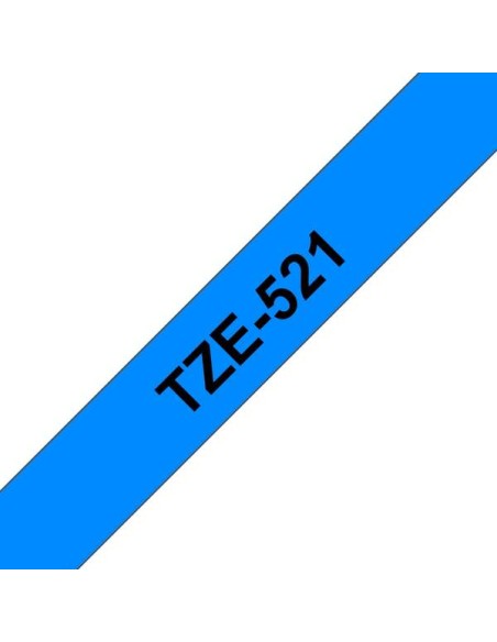 Brother TZe521 Fita Laminada Genérica de Etiquetas - Texto preto sobre fundo azul - Largura 9mm x 8 metros