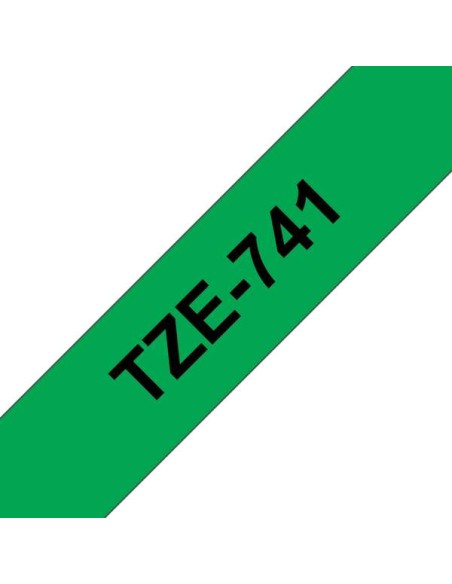 Brother TZe741 Fita Laminada Genérica de Etiquetas - Texto preto sobre fundo verde - Largura 18mm x 8 metros