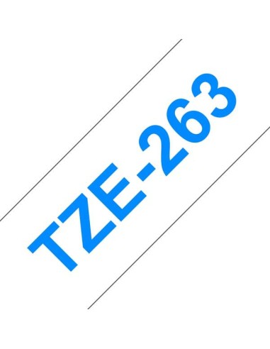 Brother TZe263 Fita Laminada Genérica de Etiquetas - Texto azul sobre fundo branco - Largura 36mm x 8 metros