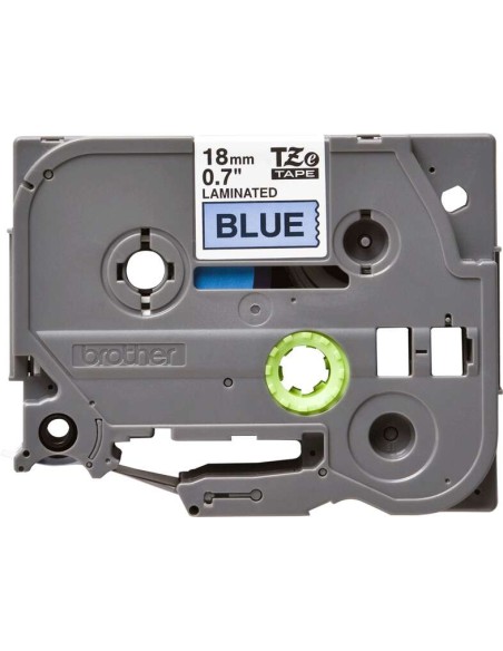 Brother TZe541 Fita Laminada Original de Etiquetas - Texto preto sobre fundo azul - Largura 18mm x 8 metros