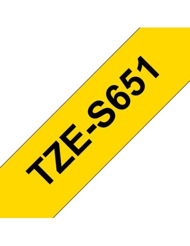 Brother TZeS651 Fita Laminada Super Adesiva Original de Etiquetas - Texto preto sobre fundo amarelo - Largura 24mm x 8 metros