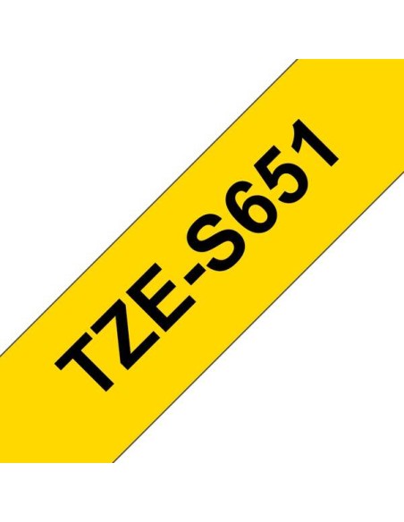 Brother TZeS651 Fita Laminada Super Adesiva Original de Etiquetas - Texto preto sobre fundo amarelo - Largura 24mm x 8 metros