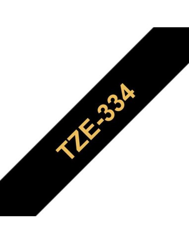Fita Laminada Genérica de Etiquetas Brother TZe334 - Texto dourado sobre fundo preto - Largura 12mm x 8 metros