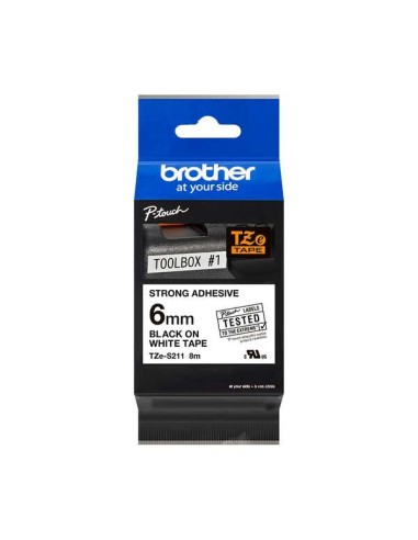Brother TZeS211 Fita Laminada Super Adesiva Original de Etiquetas - Texto preto sobre fundo branco - Largura 6mm x 8 metros