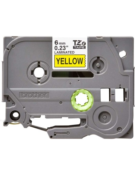 Fita Laminada Original Brother TZe611 para Etiquetas - Texto preto sobre fundo amarelo - Largura 6mm x 8 metros