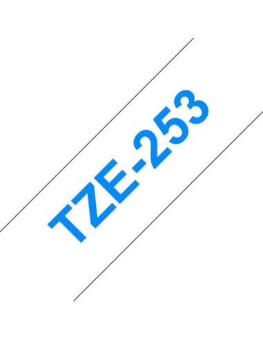 Brother TZe253 Fita Genérica Laminada de Etiquetas - Texto azul sobre fundo branco - Largura 24mm x 8 metros