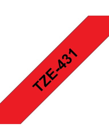 Brother TZe431 Fita Laminada Genérica de Etiquetas - Texto preto sobre fundo vermelho - Largura 12mm x 8 metros