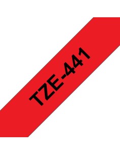 Brother TZe441 Fita Laminada Genérica de Etiquetas - Texto preto sobre fundo vermelho - Largura 18mm x 8 metros