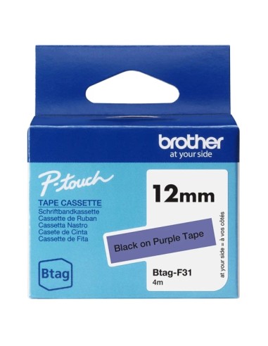 Brother Btag-F31 Fita 12mm - Texto Preto sobre Fundo Roxo - Medidas 12mmx4 Metros - Compatível com PTN10, PTN20, PTN25BT
