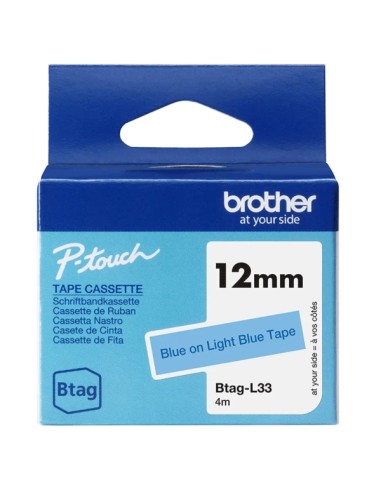 Brother Btag-L33 Fita 12mm - Texto Azul sobre Fundo Azul Claro - Medidas 12mmx4 Metros - Compatível com PTN10, PTN20, PTN25BT