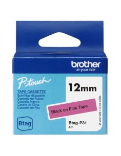 Brother Btag-P31 Fita 12mm - Texto Preto sobre Fundo Rosa - Medidas 12mmx4 Metros - Compatível com PTN10, PTN20, PTN25BT