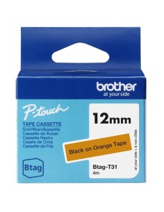 Brother Btag-T31 Fita 12mm - Texto Preto sobre Fundo Laranja - Medidas 12mmx4 Metros - Adequada para PTN10, PTN20, PTN25BT