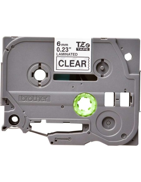 Brother TZe111 Fita Laminada Original de Etiquetas - Texto preto sobre fundo transparente - Largura 6mm x 8 metros