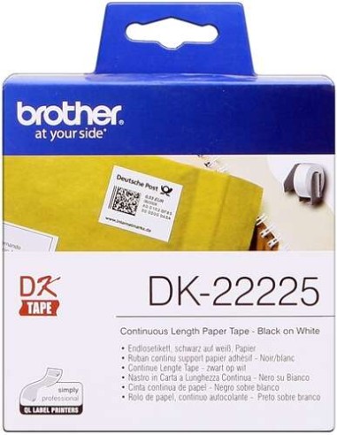 Brother DK22225 - Etiquetas Originais de Tamanho personalizado - Largura 38mm x 30,48 metros - Texto preto sobre fundo branco