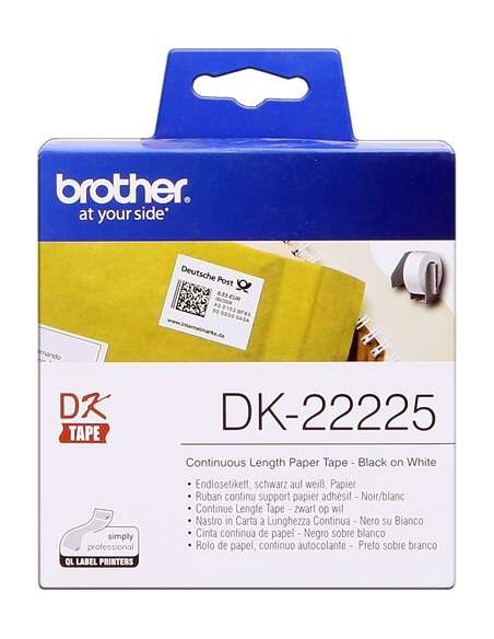 Brother DK22225 - Etiquetas Originais de Tamanho personalizado - Largura 38mm x 30,48 metros - Texto preto sobre fundo branco